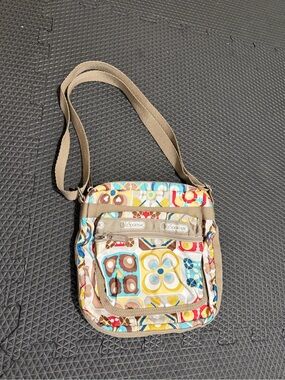 Lesportsac Multicolor Geometric Print Crossbody with Beige Strap